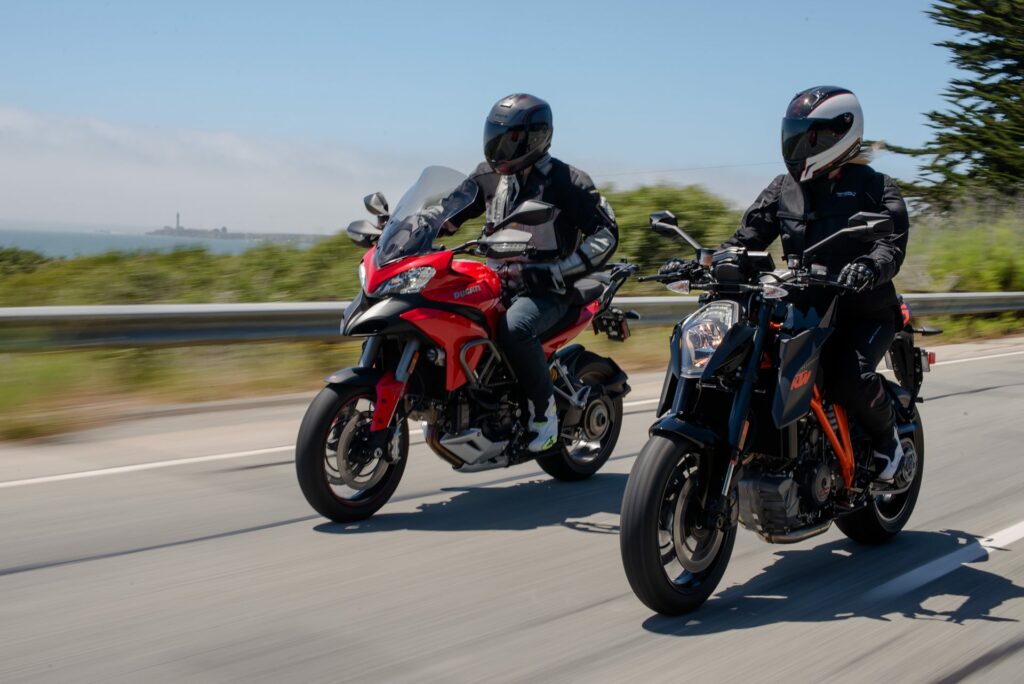 two bikers wearing helite safety gear