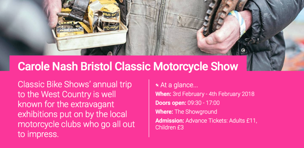 Carole Nash MCN Bristol Motorcycle Show 2018 flyer